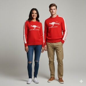 HySport‎ International Red Kangaroo Skiing Vintage Wool Sweater Size 18 (L-XL)